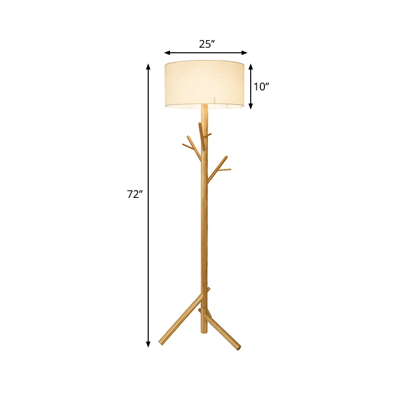 Drum vloerstaande lamp van witte stof, moderne staande lamp van hout met 1 lamp Clearhalo