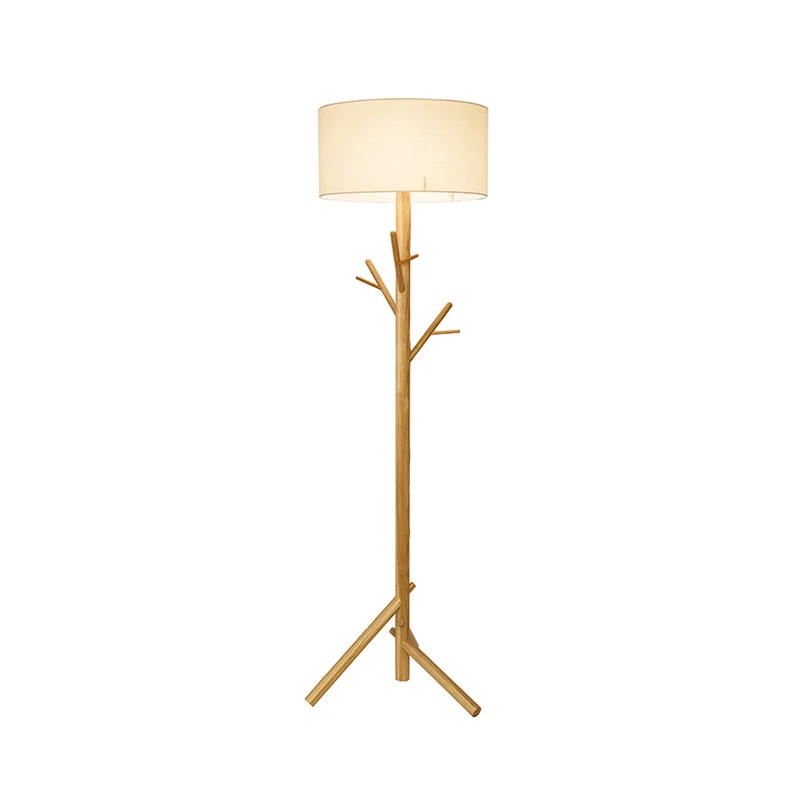 Drum vloerstaande lamp van witte stof, moderne staande lamp van hout met 1 lamp Clearhalo