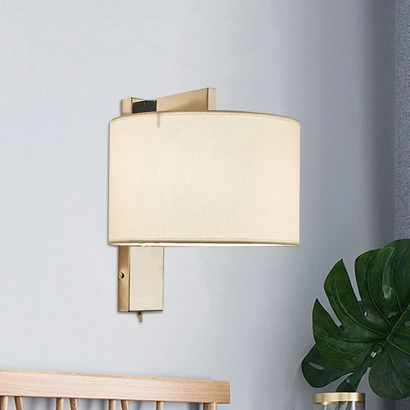 Drum Wandkandelaar Verlichting Modernisme Stoffen LED-wandlamp wit/zwart voor nachtkastje Clearhalo