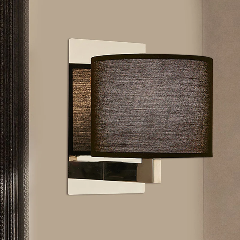 Drum Wandkandelaar Verlichting Modernisme Stoffen LED-wandlamp wit/zwart voor nachtkastje Clearhalo