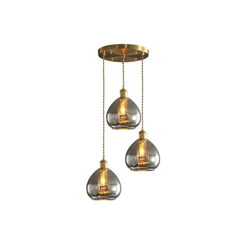 Druppelvormige glazen clusterhanger, postmoderne hanglamp met 3 lampen en messing afwerking Clearhalo