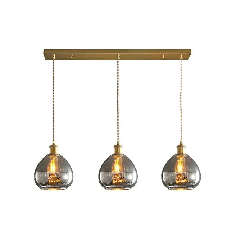 Druppelvormige glazen clusterhanger, postmoderne hanglamp met 3 lampen en messing afwerking Clearhalo