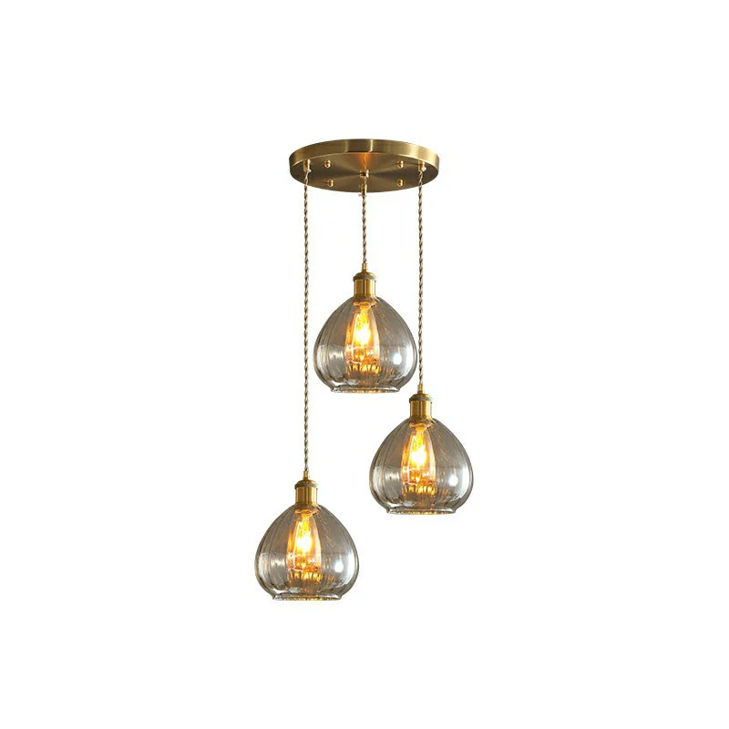 Druppelvormige glazen clusterhanger, postmoderne hanglamp met 3 lampen en messing afwerking Clearhalo