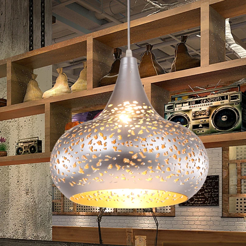 Druppelvormige hanglamp traditioneel metaal 1 lamp hangende verlichtingsarmatuur zilver/brons/goud voor slaapkamer Clearhalo