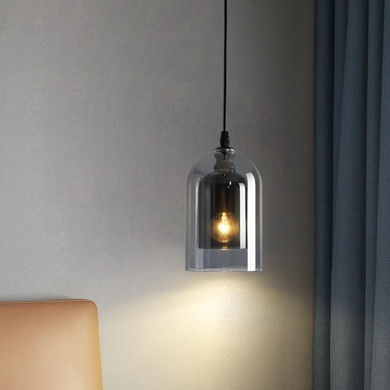 Dubbele clochevormige hanglamp postmodern geblazen glas 1 hoofdslaapkamer hanglamp Clearhalo