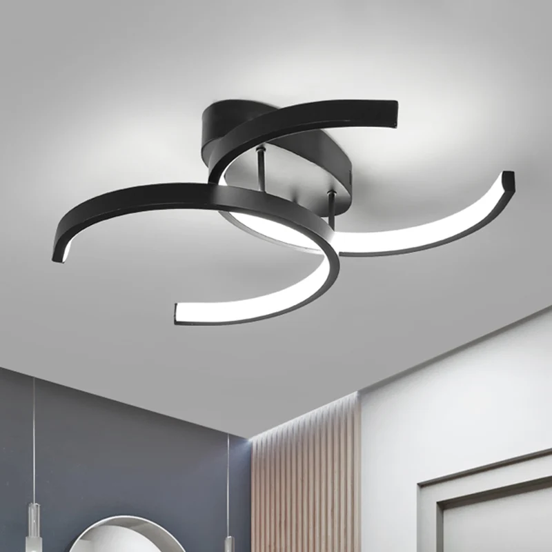 Dubbele C-vormige kantoorplafondarmatuur Metaal Minimalistische LED-semi-inbouwverlichting zwart Clearhalo