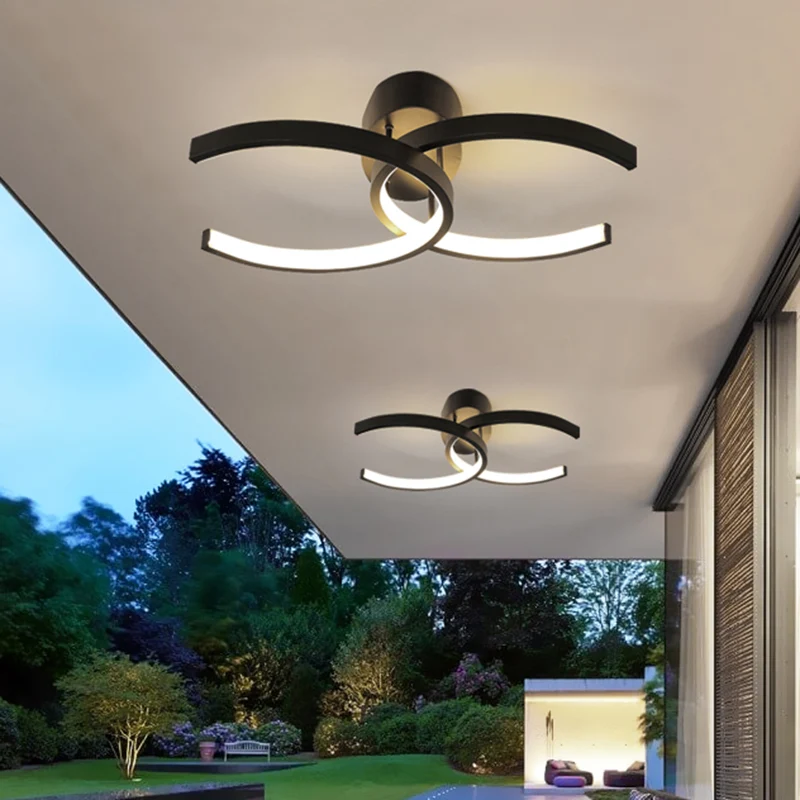 Dubbele C-vormige kantoorplafondarmatuur Metaal Minimalistische LED-semi-inbouwverlichting zwart Clearhalo