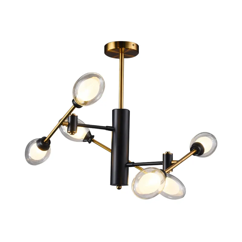 Dubbele eierschaal helder glazen plafondlamp postmodern 6 lampen zwart-messing semi-inbouw kroonluchter met roterend armon...