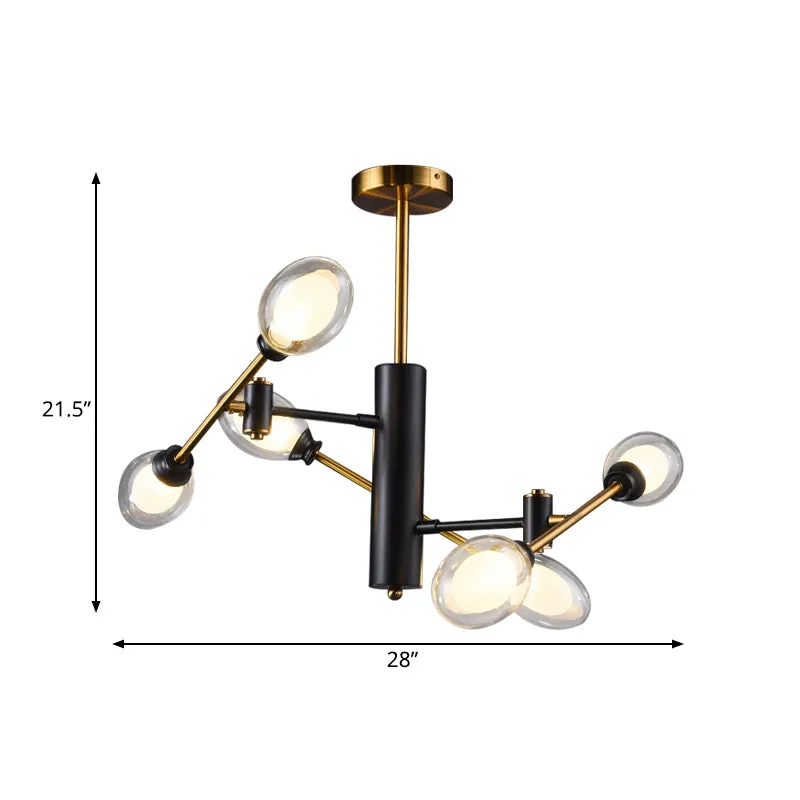 Dubbele eierschaal helder glazen plafondlamp postmodern 6 lampen zwart-messing semi-inbouw kroonluchter met roterend armon...