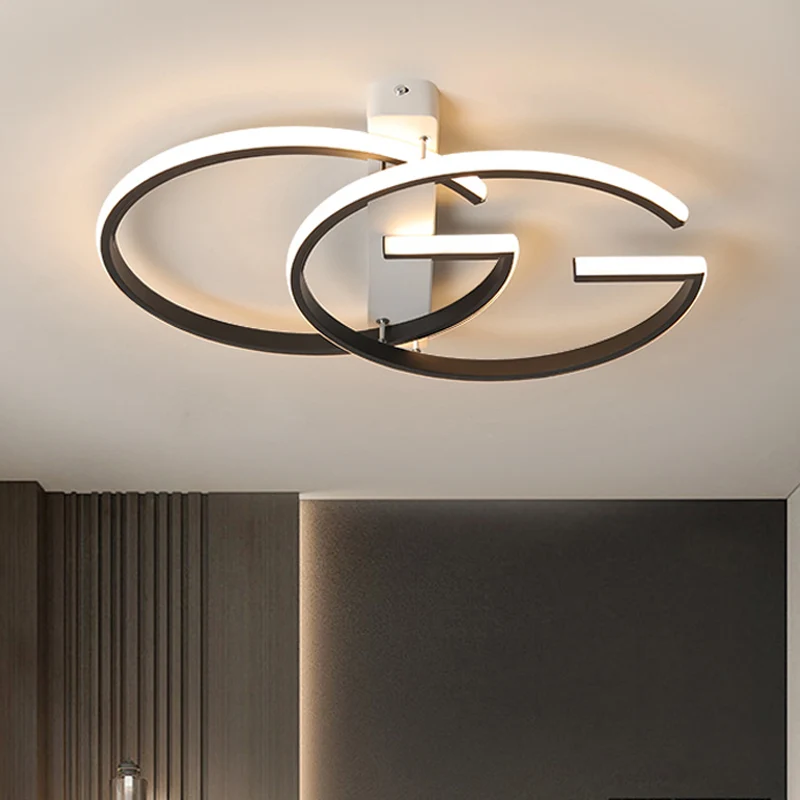 Dubbele G-vormige metalen plafondverlichting Minimalistische LED zwarte halfverzonken montage warm/wit licht, 18"/21,5" br...