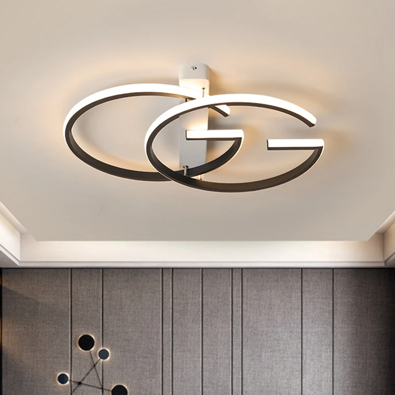 Dubbele G-vormige metalen plafondverlichting Minimalistische LED zwarte halfverzonken montage warm/wit licht, 18"/21,5" br...