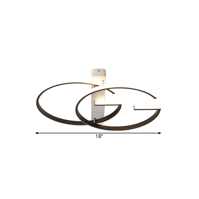 Dubbele G-vormige metalen plafondverlichting Minimalistische LED zwarte halfverzonken montage warm/wit licht, 18"/21,5" br...