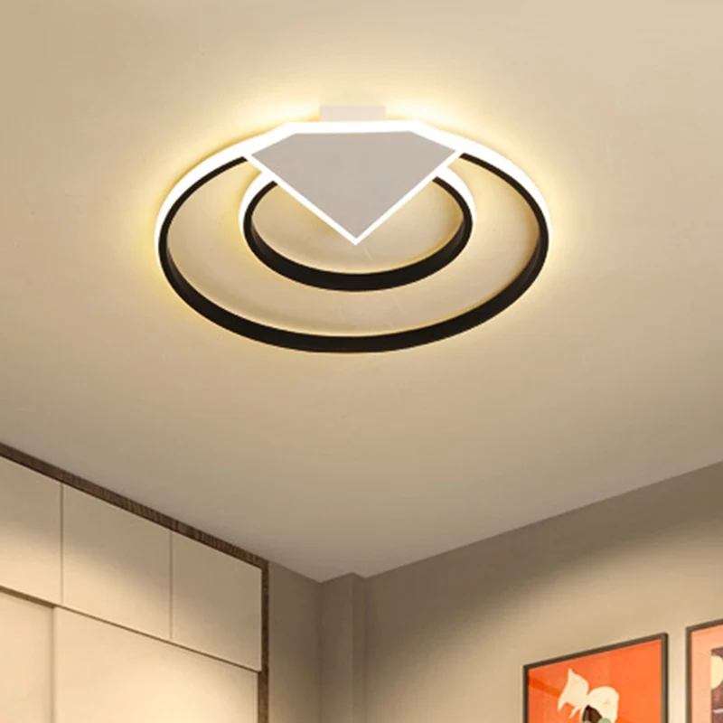 Dubbele Ring Inbouw Plafondlamp Warm/Wit Licht Modern Metaal Led Binnenverlichting Zwart, 19,5"/23,5" Breed Clearhalo