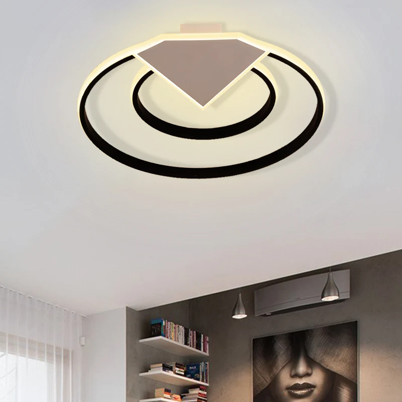 Dubbele Ring Inbouw Plafondlamp Warm/Wit Licht Modern Metaal Led Binnenverlichting Zwart, 19,5"/23,5" Breed Clearhalo