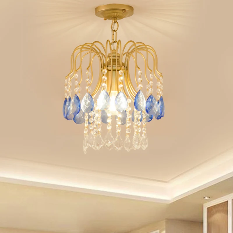 Dubbellaags balkon semi-inbouw gefacetteerd kristal 1-kops moderne plafondmontagelamp goud Clearhalo