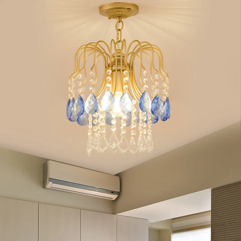 Dubbellaags balkon semi-inbouw gefacetteerd kristal 1-kops moderne plafondmontagelamp goud Clearhalo