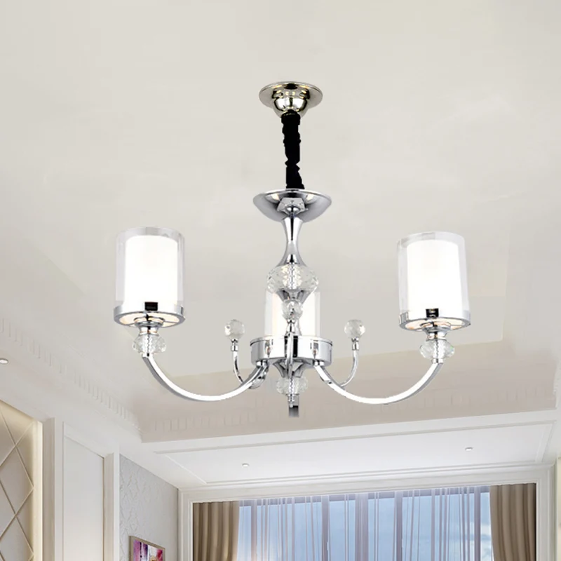 Dubbellaagse cilinder-plafondlamp Helder en opaalglas 3-koppige minimalistische kroonluchter met kristallen deco chroom Cl...