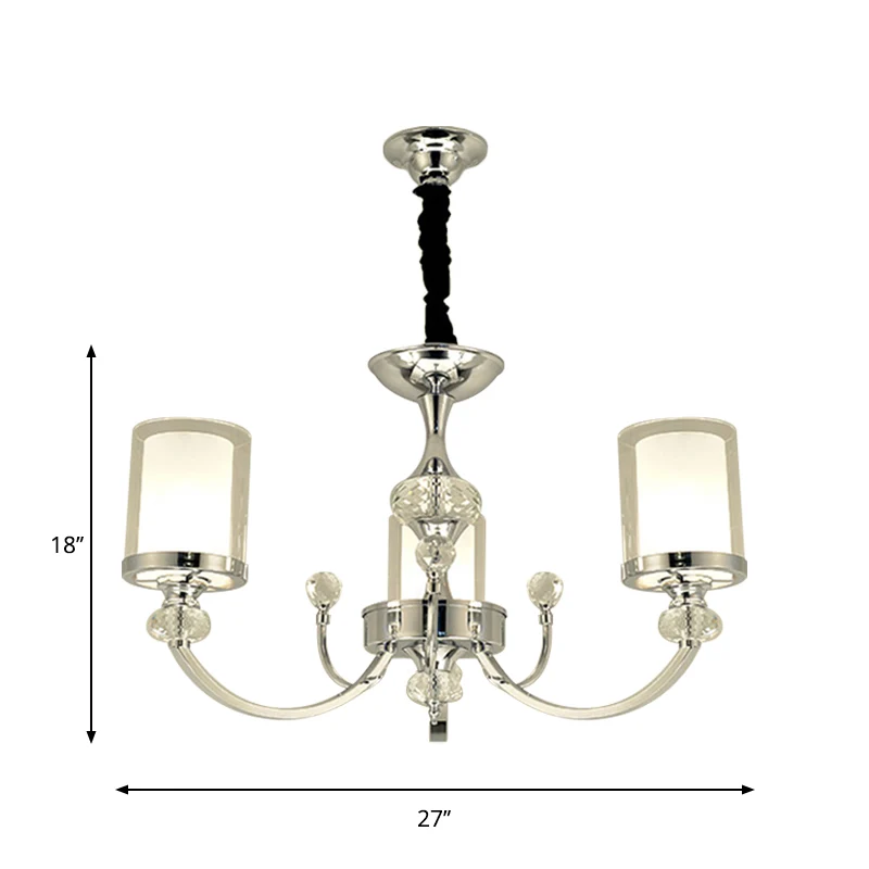 Dubbellaagse cilinder-plafondlamp Helder en opaalglas 3-koppige minimalistische kroonluchter met kristallen deco chroom Cl...
