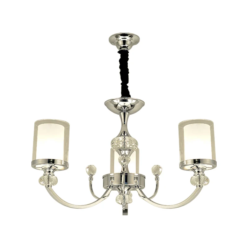 Dubbellaagse cilinder-plafondlamp Helder en opaalglas 3-koppige minimalistische kroonluchter met kristallen deco chroom Cl...