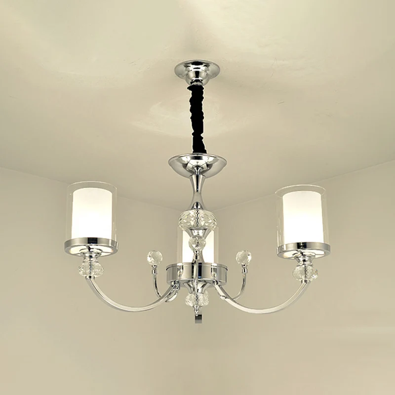 Dubbellaagse cilinder-plafondlamp Helder en opaalglas 3-koppige minimalistische kroonluchter met kristallen deco chroom Cl...