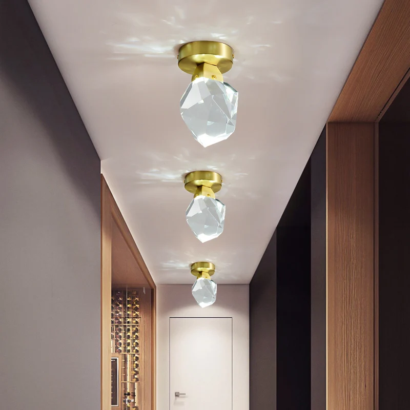 Edelsteenkristal Mini-plafondlamp Postmodern messing afwerking LED semi-inbouwarmatuur Clearhalo