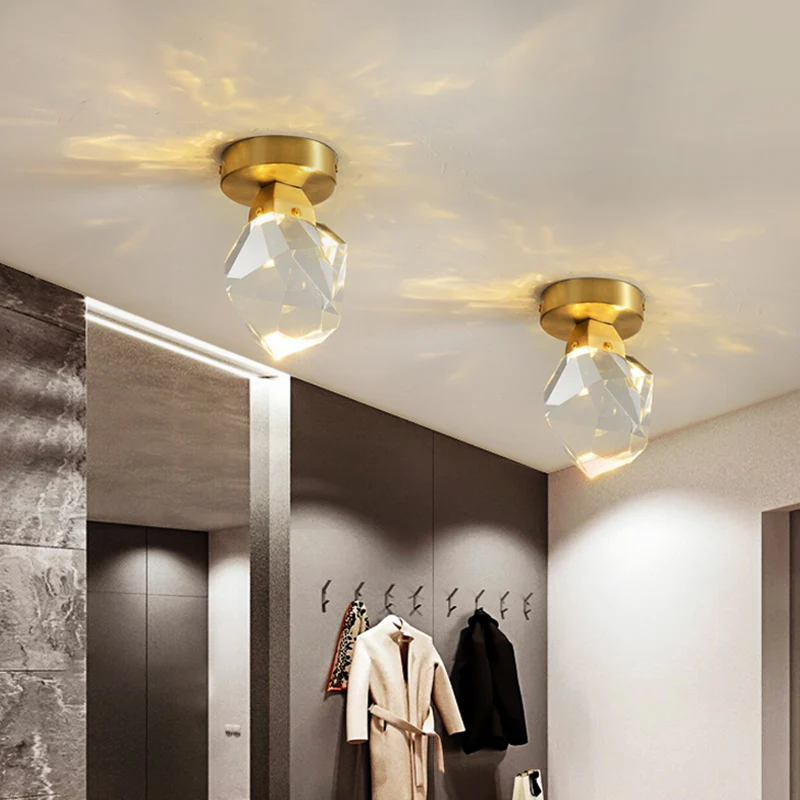 Edelsteenkristal Mini-plafondlamp Postmodern messing afwerking LED semi-inbouwarmatuur Clearhalo