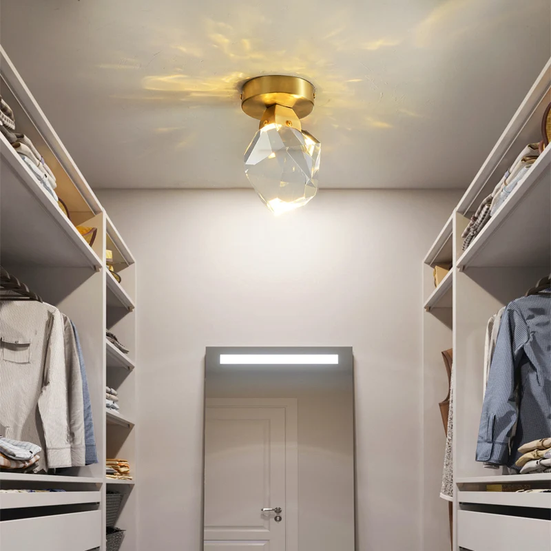 Edelsteenkristal Mini-plafondlamp Postmodern messing afwerking LED semi-inbouwarmatuur Clearhalo