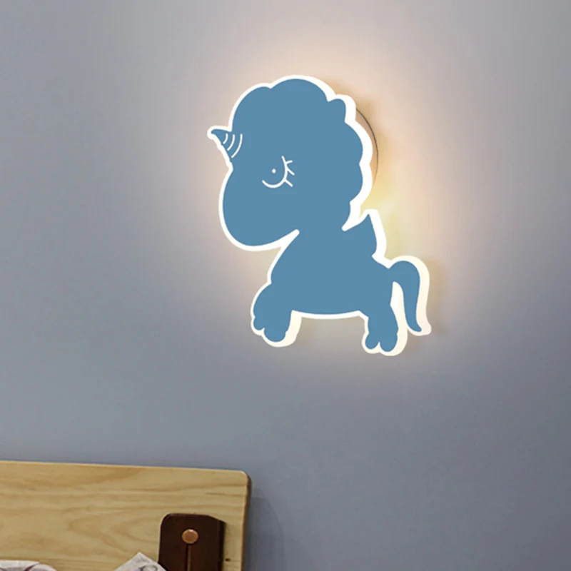 Eenhoorn wandgemonteerde lichtarmatuur cartoon ijzer roze/blauw/wit LED inbouw blaker voor kinderkamer Clearhalo