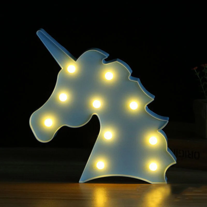 Eenhoornvormige batterijtafellamp Kinderstijl Kunststof Slaapkamer LED-nachtkastjeverlichting Clearhalo