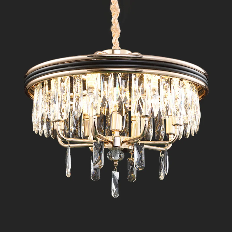 Eenvoud 7-lichts kroonluchter zwarte ronde hanglamp met heldere kristallen kap Clearhalo