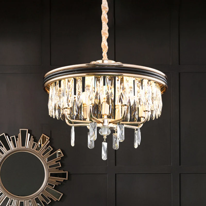 Eenvoud 7-lichts kroonluchter zwarte ronde hanglamp met heldere kristallen kap Clearhalo
