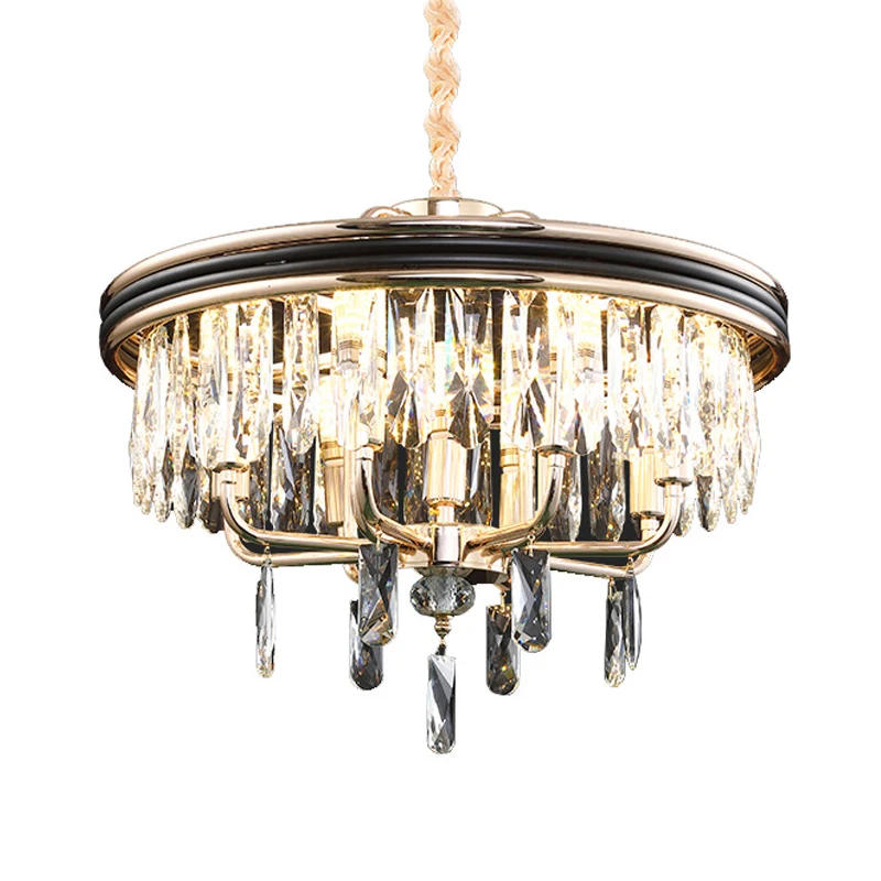 Eenvoud 7-lichts kroonluchter zwarte ronde hanglamp met heldere kristallen kap Clearhalo