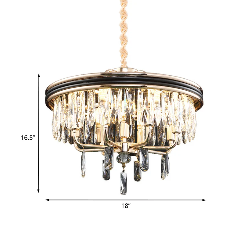 Eenvoud 7-lichts kroonluchter zwarte ronde hanglamp met heldere kristallen kap Clearhalo