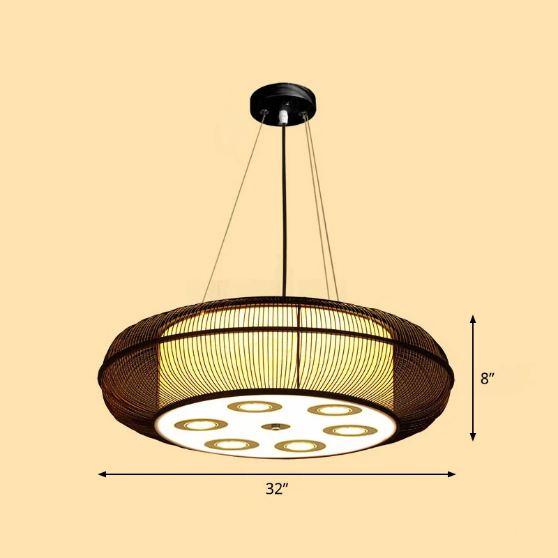 Eenvoud Afgeronde Drum Kroonluchter Verlichting Bamboe Restaurant Hanglamp Clearhalo