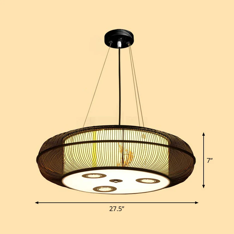 Eenvoud Afgeronde Drum Kroonluchter Verlichting Bamboe Restaurant Hanglamp Clearhalo