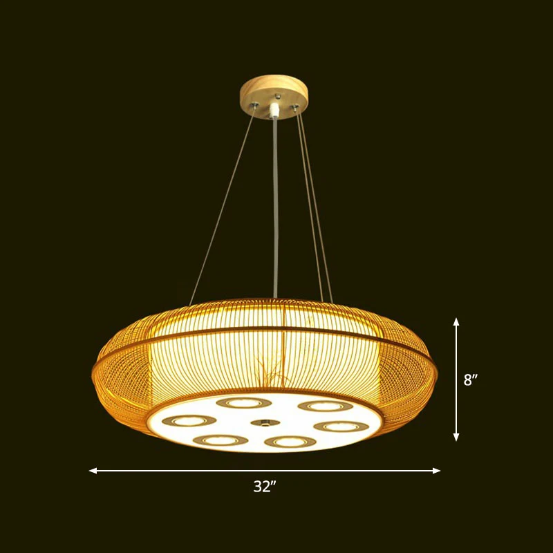 Eenvoud Afgeronde Drum Kroonluchter Verlichting Bamboe Restaurant Hanglamp Clearhalo