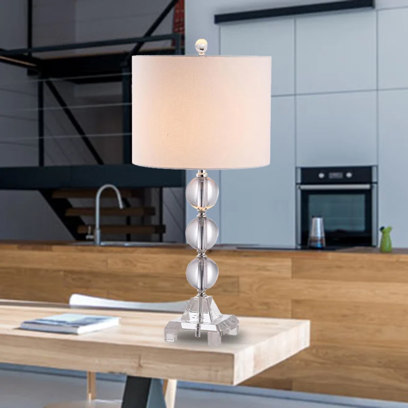 Eenvoud Bolvormige stoffen bureaulamp Handgeslepen kristal 1-lamps nachttafellamp wit Clearhalo