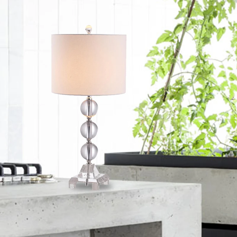 Eenvoud Bolvormige stoffen bureaulamp Handgeslepen kristal 1-lamps nachttafellamp wit Clearhalo