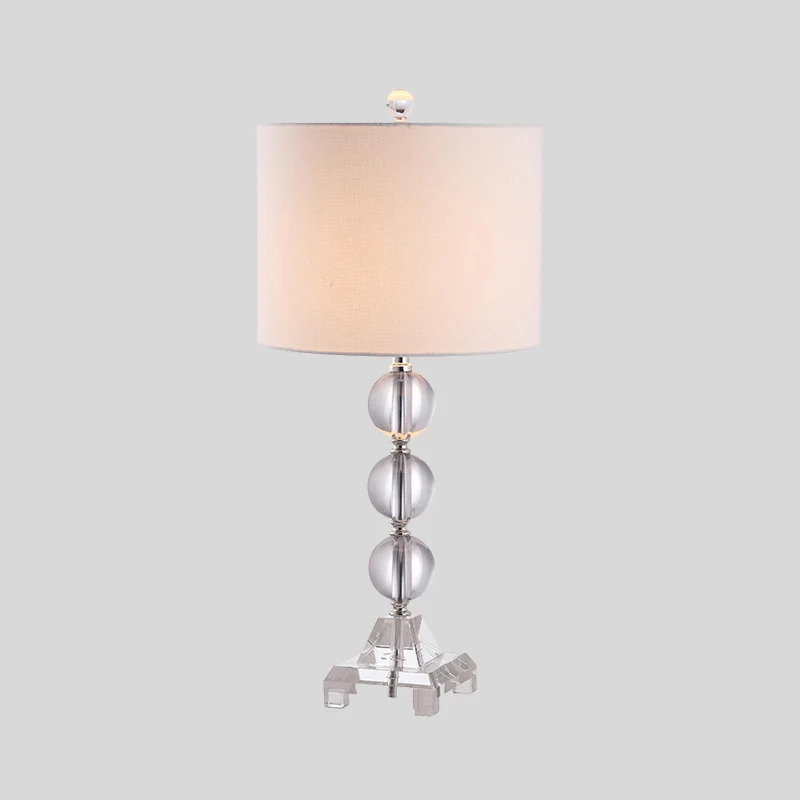Eenvoud Bolvormige stoffen bureaulamp Handgeslepen kristal 1-lamps nachttafellamp wit Clearhalo