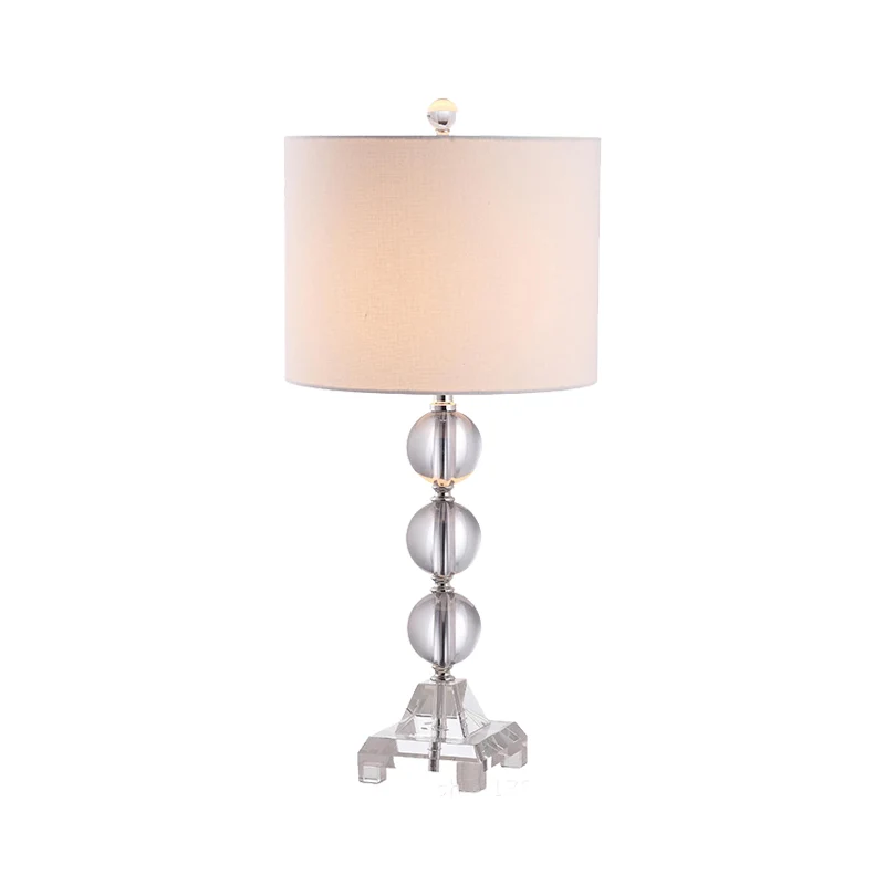 Eenvoud Bolvormige stoffen bureaulamp Handgeslepen kristal 1-lamps nachttafellamp wit Clearhalo