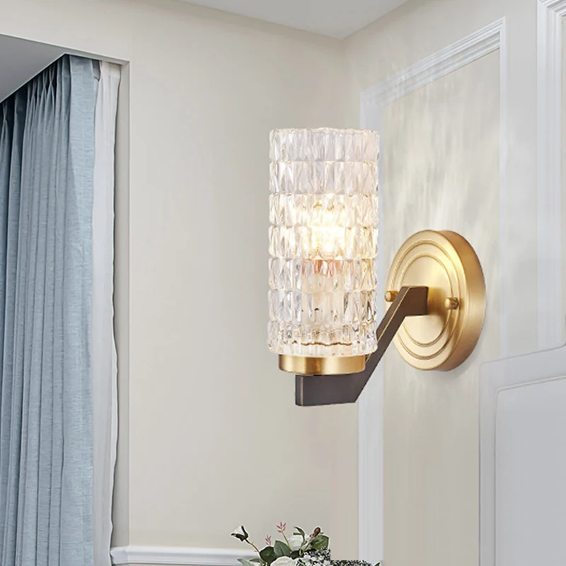 Eenvoud Cilindrische Flush Wandkandelaar Kristal 1/2 Lichten Blaker Lichtpunt Messing voor Nachtkastje Clearhalo