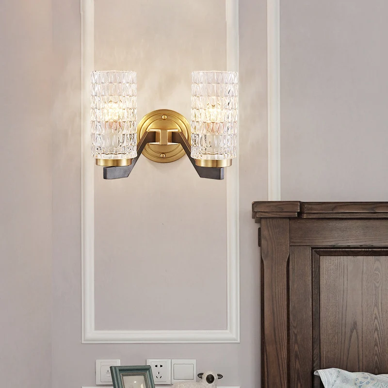 Eenvoud Cilindrische Flush Wandkandelaar Kristal 1/2 Lichten Blaker Lichtpunt Messing voor Nachtkastje Clearhalo