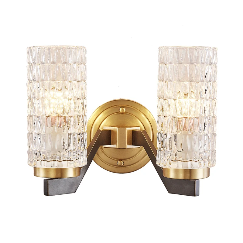 Eenvoud Cilindrische Flush Wandkandelaar Kristal 1/2 Lichten Blaker Lichtpunt Messing voor Nachtkastje Clearhalo