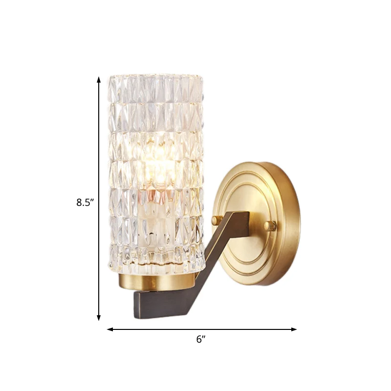 Eenvoud Cilindrische Flush Wandkandelaar Kristal 1/2 Lichten Blaker Lichtpunt Messing voor Nachtkastje Clearhalo