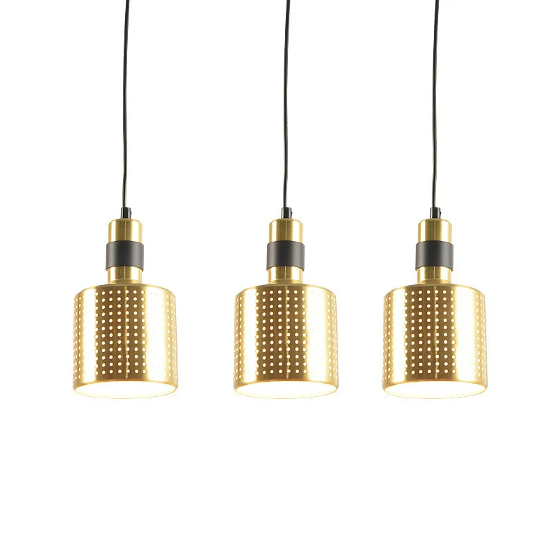 Eenvoud geperforeerde fles multi-hanglamp metaal 3-lichts eetkamer hanglampset messing Clearhalo