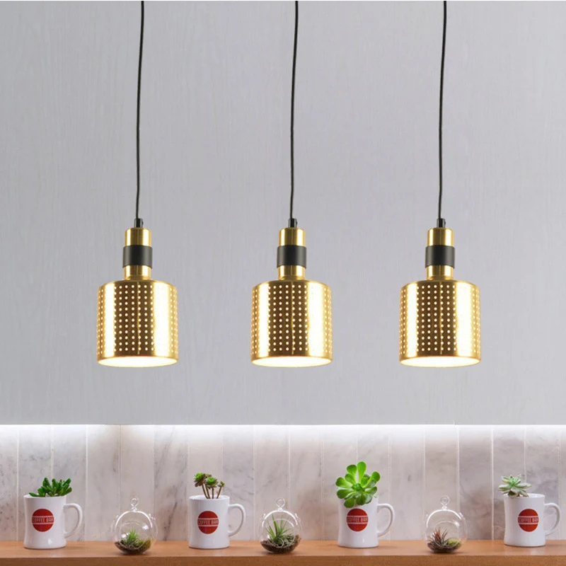 Eenvoud geperforeerde fles multi-hanglamp metaal 3-lichts eetkamer hanglampset messing Clearhalo