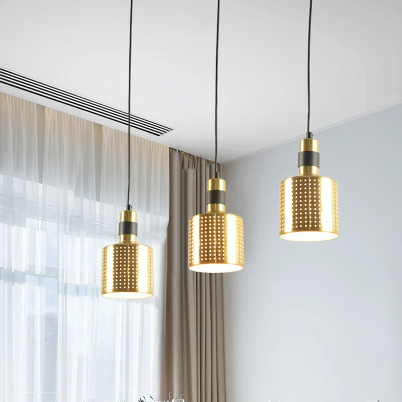 Eenvoud geperforeerde fles multi-hanglamp metaal 3-lichts eetkamer hanglampset messing Clearhalo