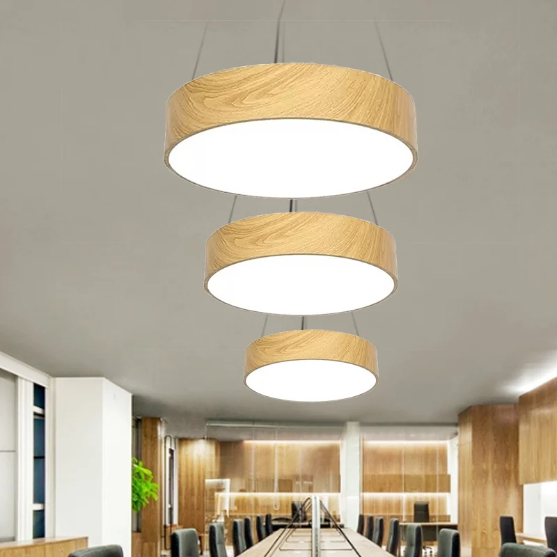 Eenvoud Led-ophangverlichting met trommelhouten effectkap Beige hanglamp, 16"/19,5"/23,5" breed Clearhalo