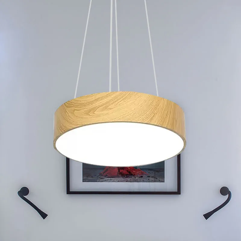 Eenvoud Led-ophangverlichting met trommelhouten effectkap Beige hanglamp, 16"/19,5"/23,5" breed Clearhalo