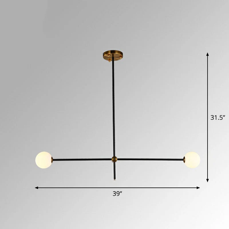 Eenvoud lineaire kroonluchter metalen woonkamer hanglamp met bol witte glazen kap zwart Clearhalo